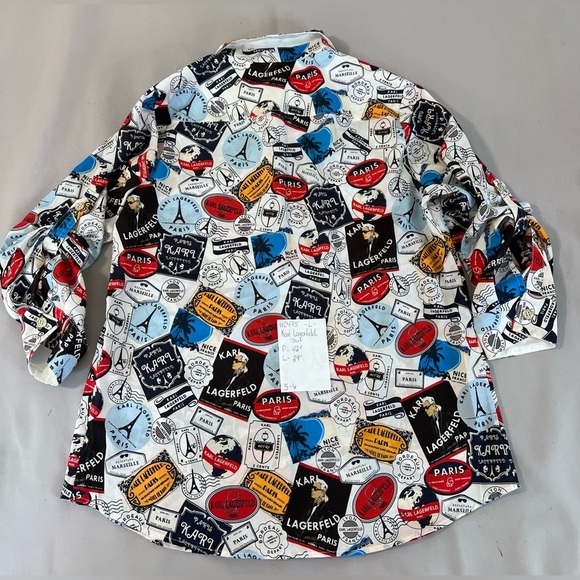 Karl Lagerfeld Paris Chiffon Womens Sz Large Blouse Logo Graffiti‎ Bright Colors - Picture 10 of 10